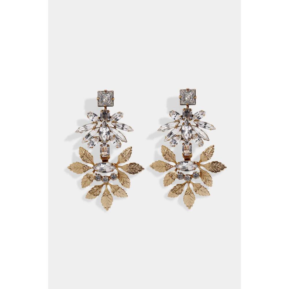 NEW NICOLE ROMANO women's garden earring in fiore leaf, crystal, & gold